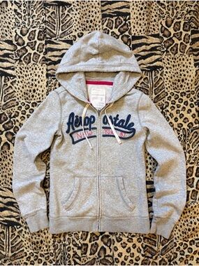 Aeropostale Grey Zip-Up Hoodie with Navy and Pink Script